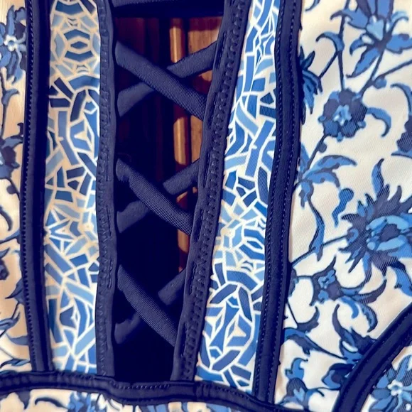 Floral Blue and White One Piece Blue Ruby Swimsuit - Picture 8 of 16